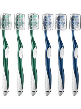 Extra Firm Toothbrushes with Covers, Cross Hard Bristles & Tongue Scraper, 6